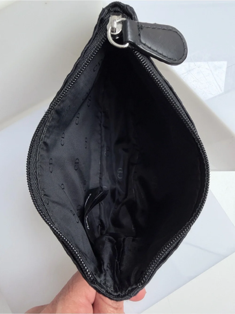 Mini Dior Beauty Bag in Black with Silver Hardware and D Charm